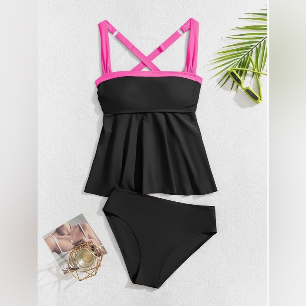 Black and Pink Women's Swim Takini - Picture 2 of 9